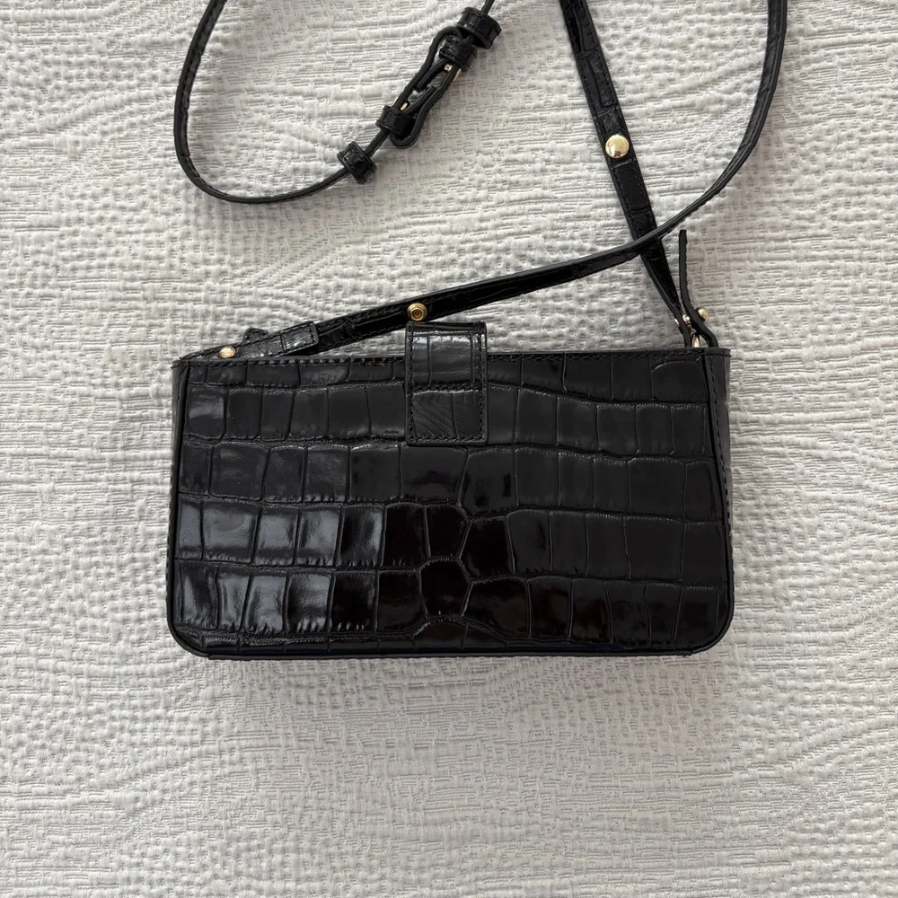 J. Crew Black Croc-Embossed Crossbody Bag with Gold Hardware